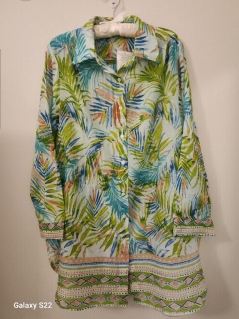 4 Ocean Lane Tropical Leaf Print- Beach Cover-up Green, Blue & Tan